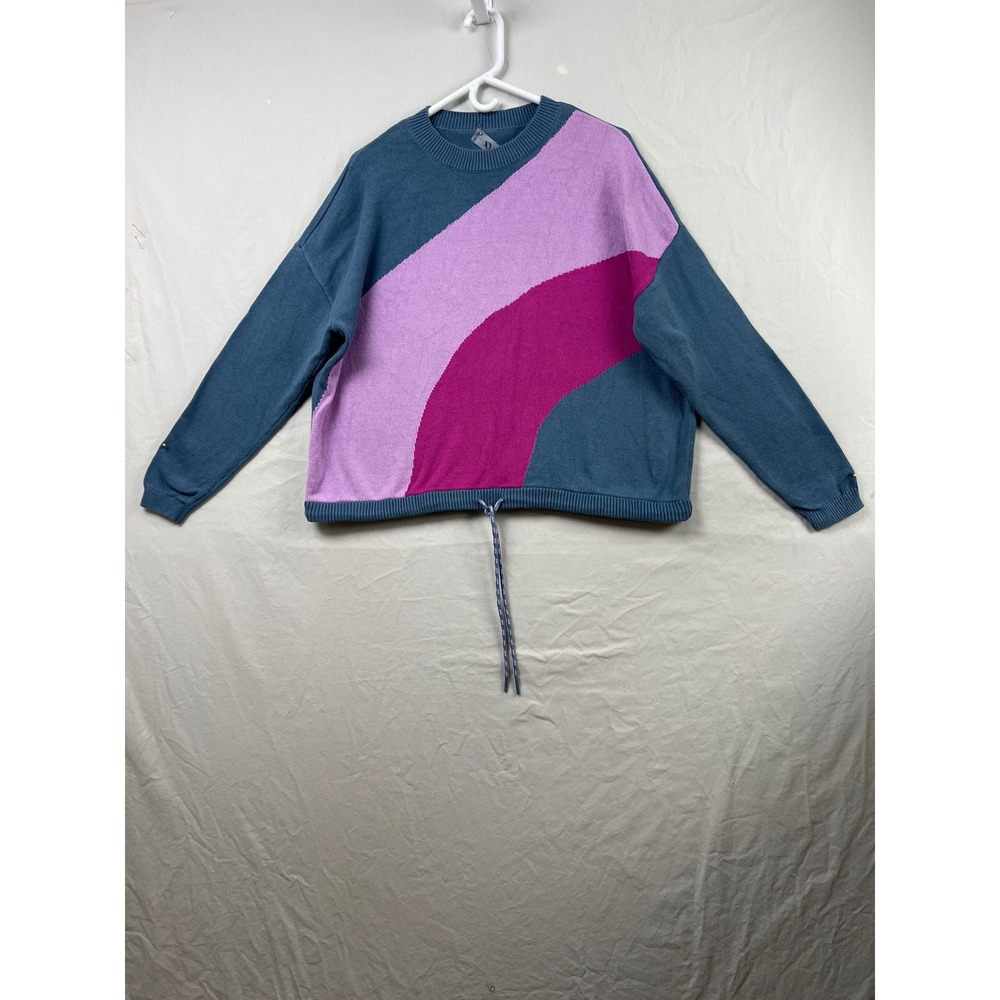 Lou & Grey Sweater Womens Large Blue Pink Colorblock Wave Drawstring Hem Cotton
